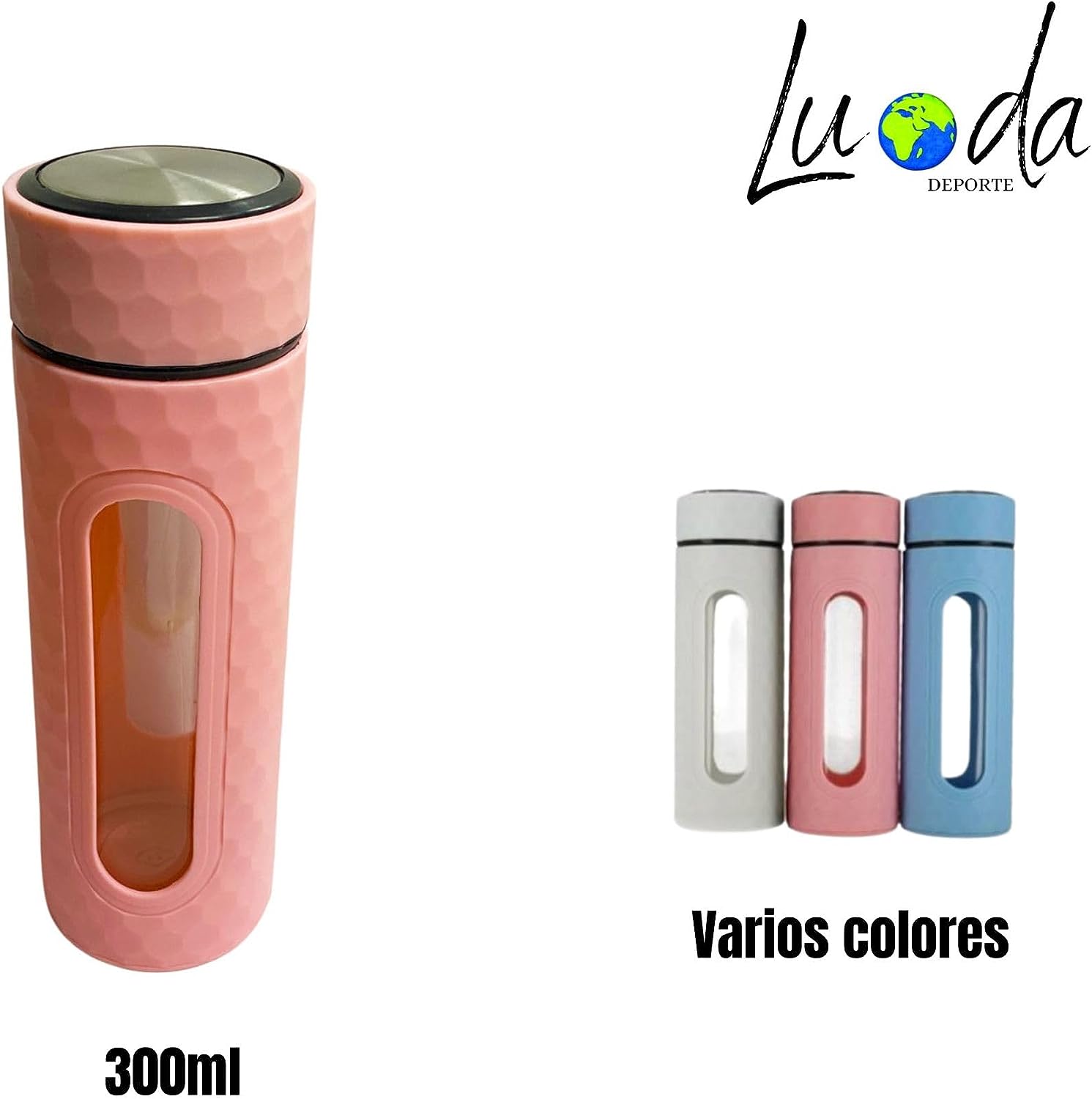 gaiavitae botella de cristal inwater 300ml rosa con diseño innovador accesorio infusiones y recubrimiento en plástico resistente ¡hidrátate con estilo!